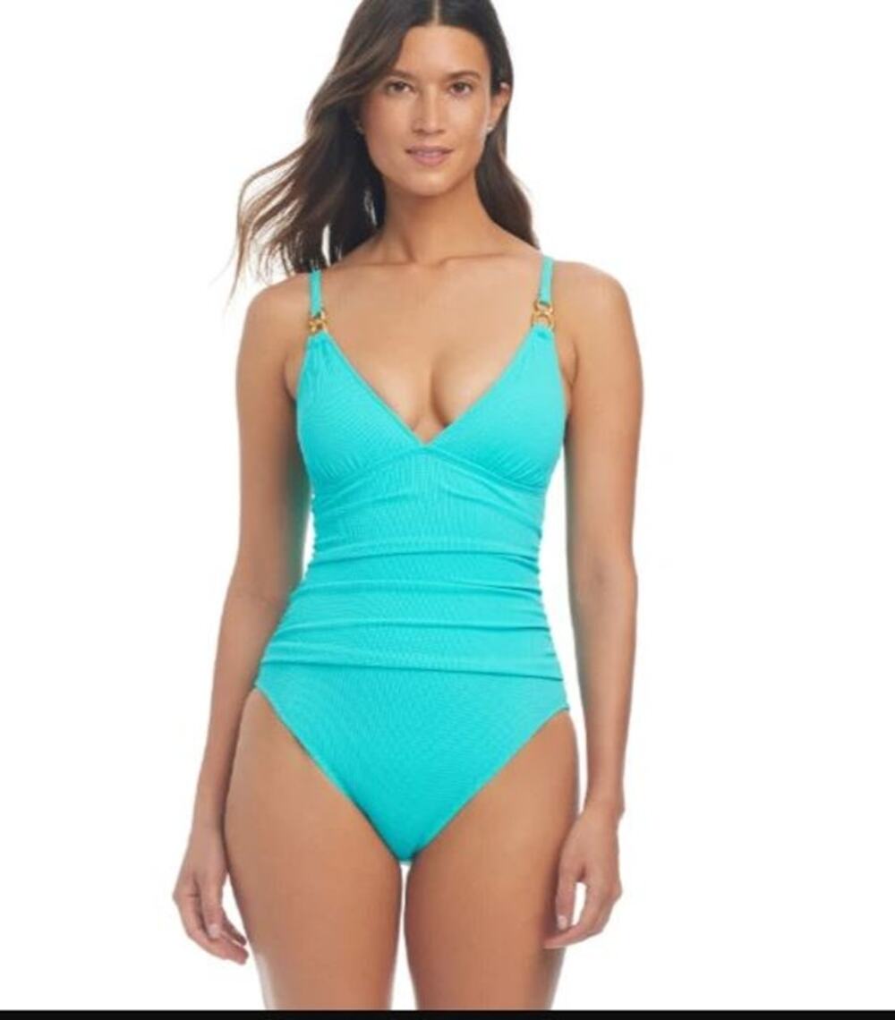 Bleu by Rod Beattie Pique Ole Ruched One Piece Swimsuit Laguna Size 10 NWT